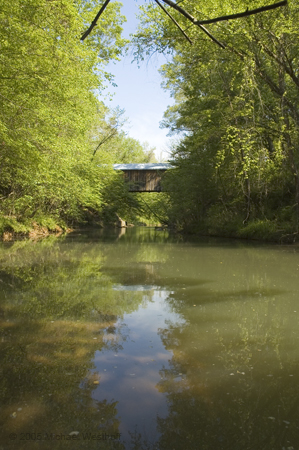 Covered Bridge Reflected in Stream